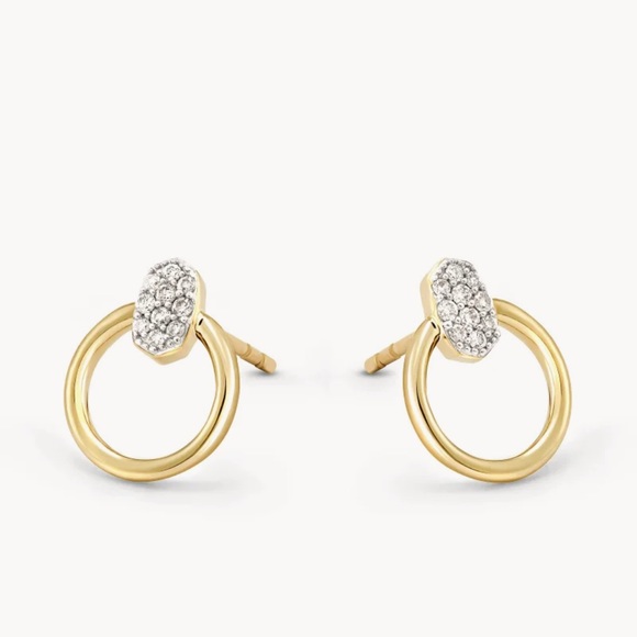 Kendra Scott Tegan 14K Yellow Gold Studs in White Diamond - Picture 2 of 3